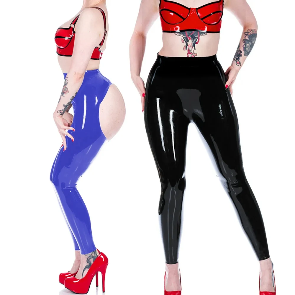Sexy Wetlook Faux Latex Exotic Pants, Hot Erotic Open Hips Leggings, Shiny PVC Leather, Tight Spanking Pants, Clubwear