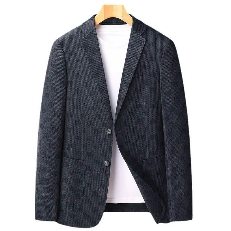 

New Arrival Fashion Autumn Winter Single Western Corduroy Letter Printed Fabric Jacket Elastic Casual Suit Men Size M-2XL3XL 4XL