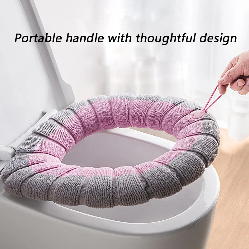 Toilet Seat Cover Mat Knitted Thickened Washable Antifreeze Toilet Cover Thickened Knitted O Type Universal Bathroom Supplies 3