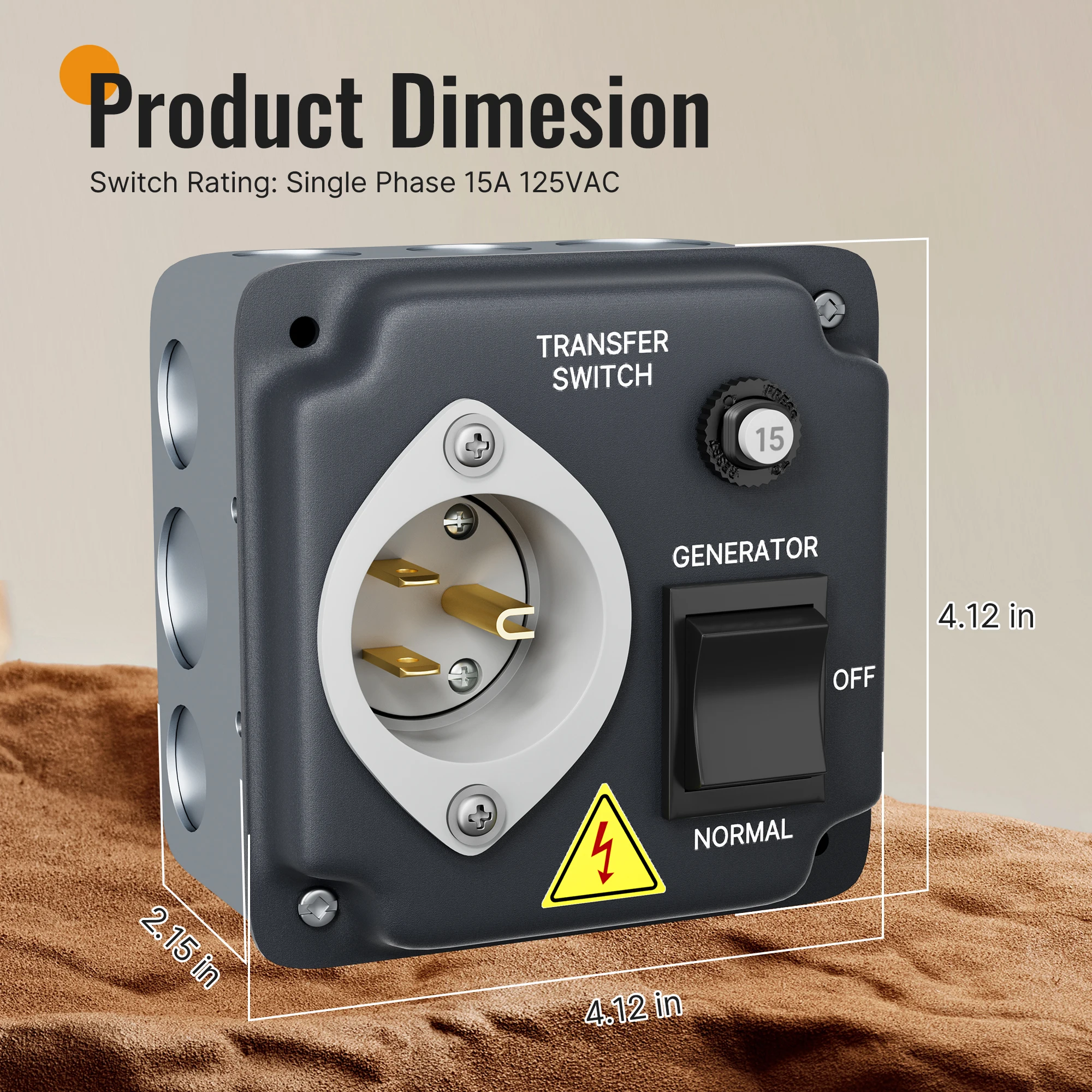 DaierTek Generator Transfer Switch Weatherproof 15A 125V Automatic Manual Transfer Switch Pre-Wired with Circuit Breaker for RV