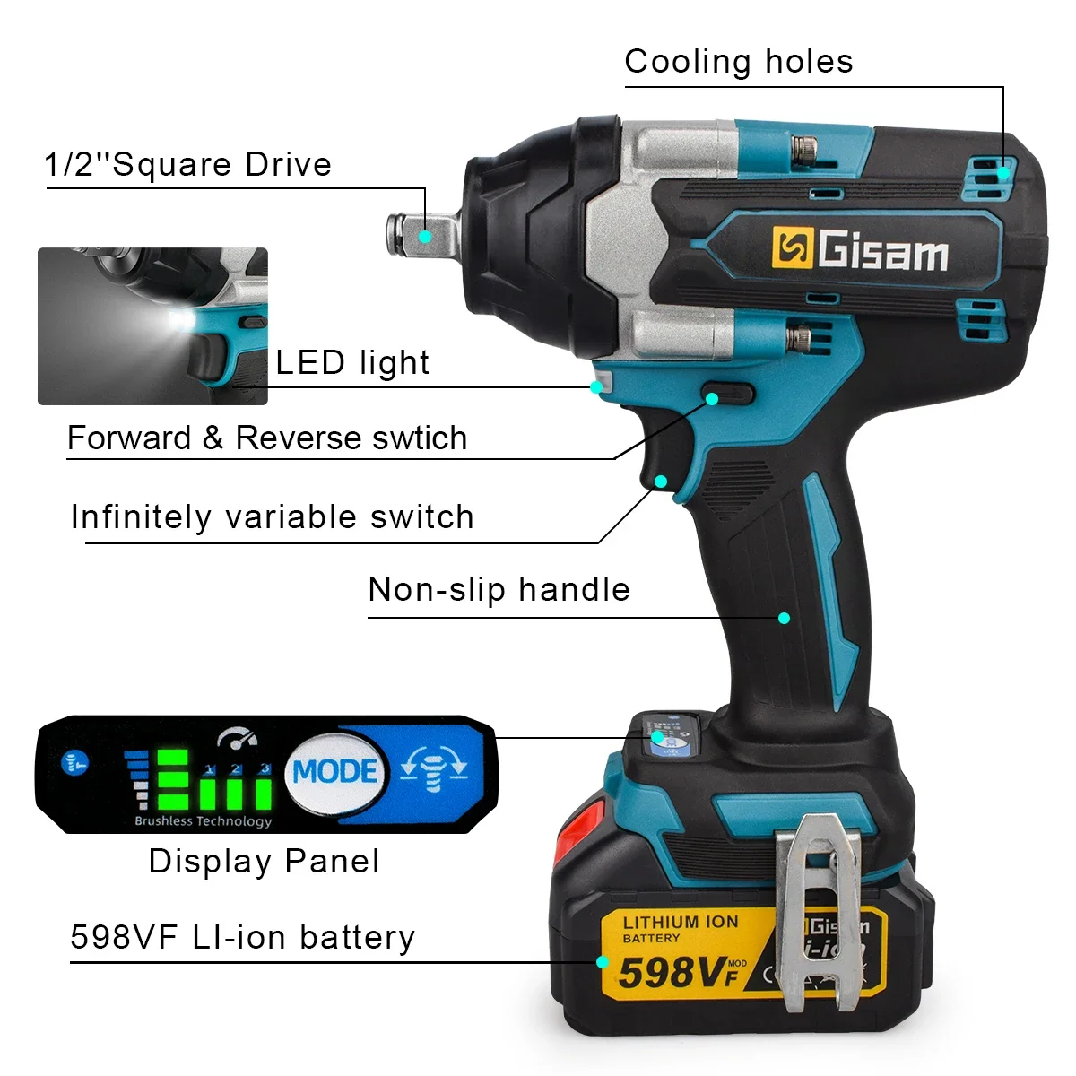 Cordless Impact Wrench High Torque Brushless Electric Wrench 1/2Inch Rechargeable Car Repair for Makita 18V Battery Power Tools 5