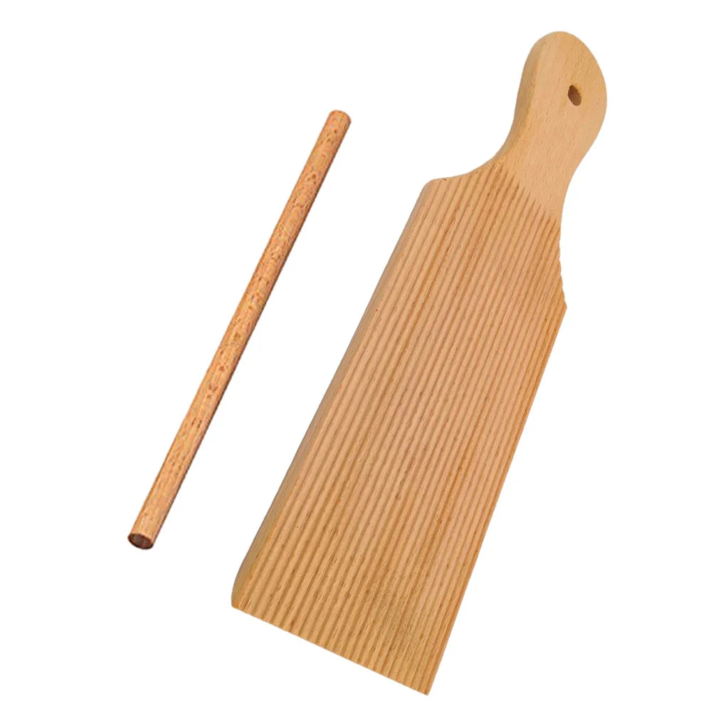 

1 Set of Gnochi Maker Kitchen Rolling Rod Wooden Pasta Board Stripe Shaped Mold