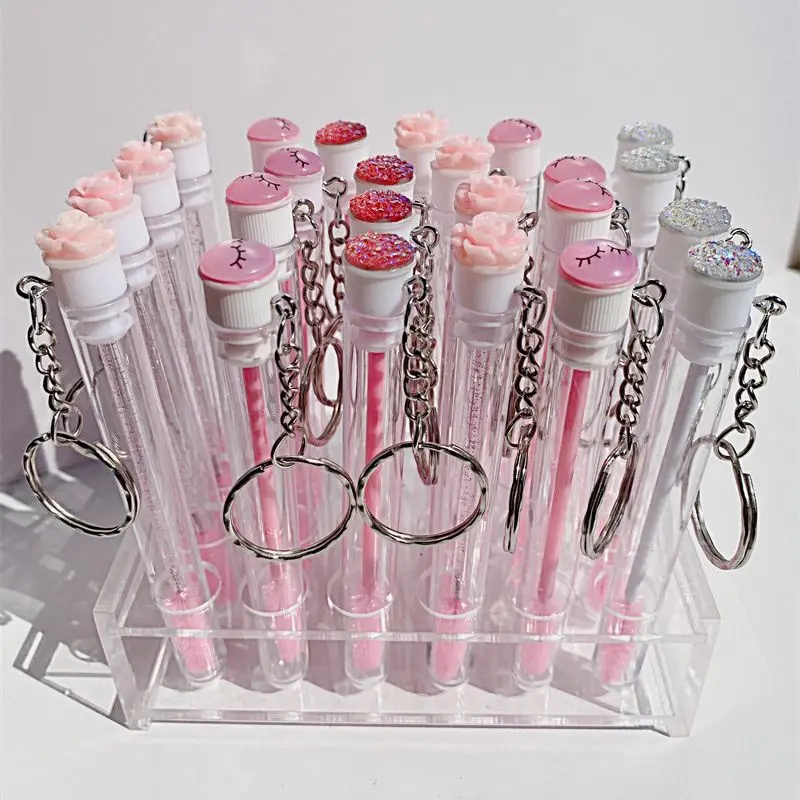 Reusable Eyelash Brush Tube Keychain Plastic Portable Mini Lash Comb Spoolie Container Glitter Cils Mascara Wands Keyring