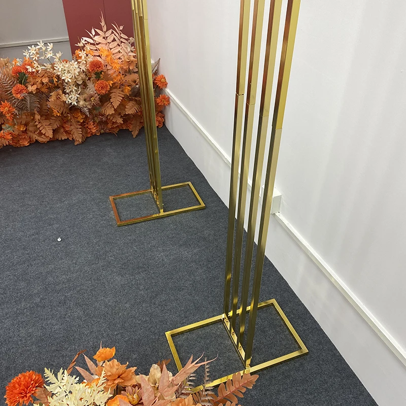 Square Screen Backdrop Shelf Wedding Arch Gold-plated Geometry Flower Door Stand Artificial Floral Decor Frame