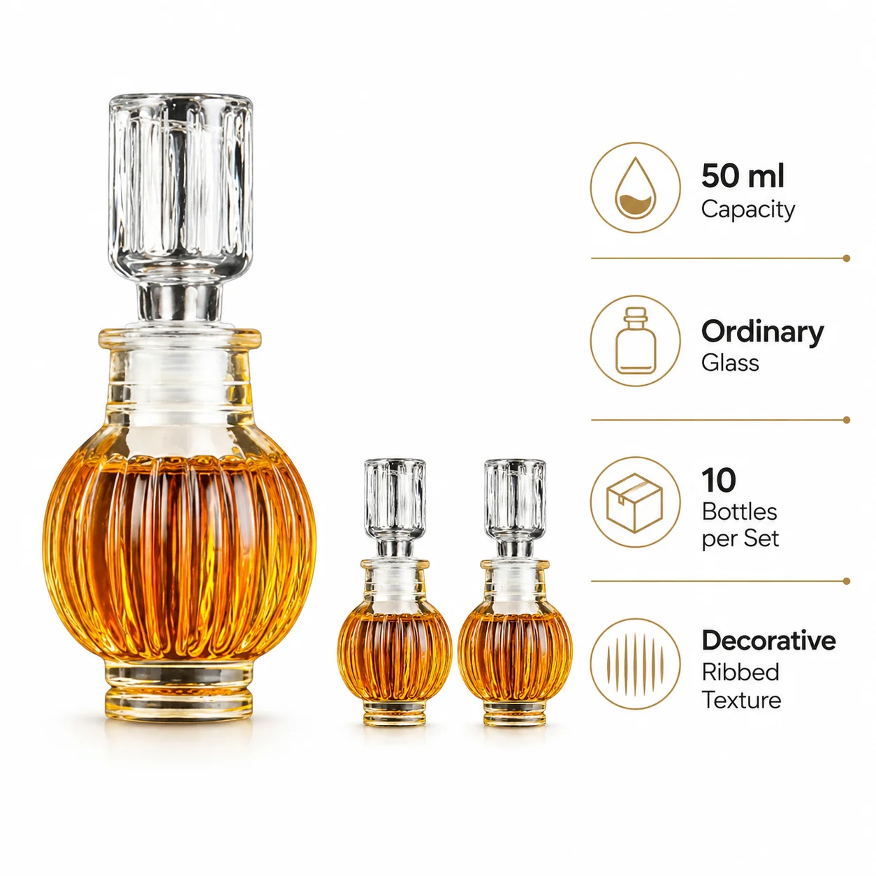 미니 유리 주류병 10개 세트 ? 각 50ml, 투명 다이아몬드 컷 유리, 마개 포함 ? 장 위스키 또는 리큐어 병