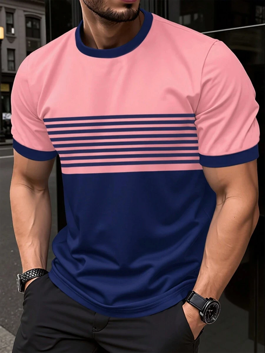 Short Sleeve T Shirt Outdoor Men's Summer Fashion Casual Round Neck Short Sleeve Top Striped Printed Style Asian Size T-shirt round neck short sleeve shirt short sleeved t shirt short sleeve t shirt