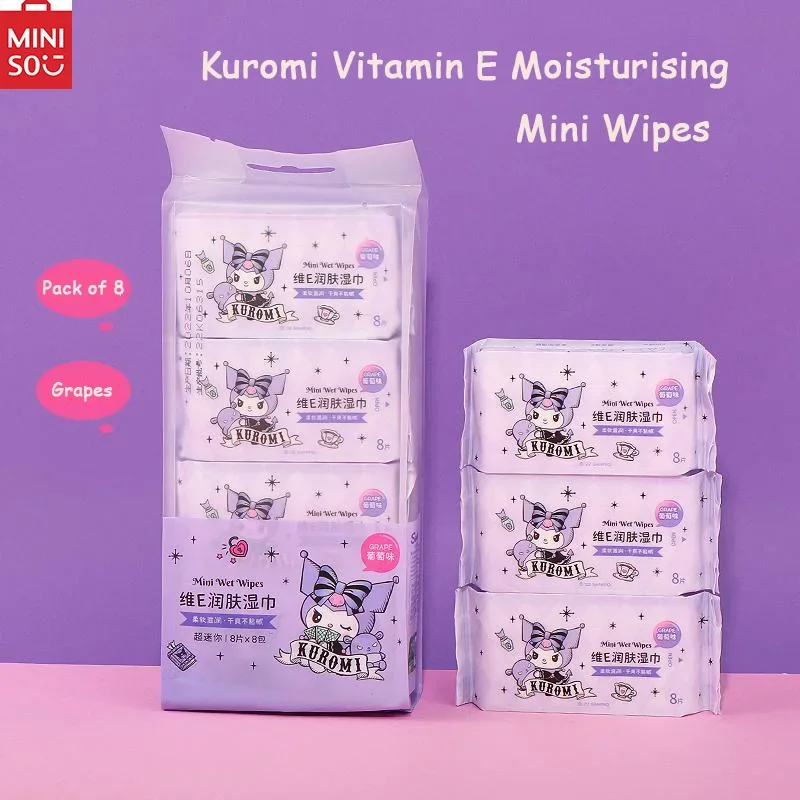 

MINISO Kuromi Kuromi Vitamin E Moisturising Mini Wipes Grape Flavoured Wipes In stock Easy carry Cool relief from summer heat