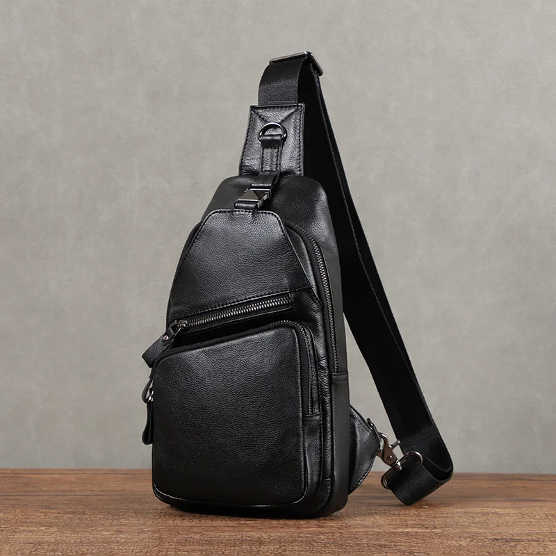 Fashion Genuine Leather Men's Chest Bag Cowhide Anti-Theft Shoulder Bag Business Crossbody Bag Large Capacity Sling Bag