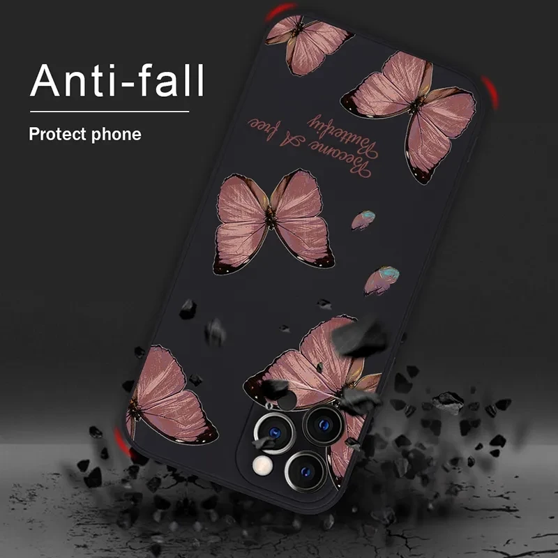 Butterfly Flower Phone Case For iPhone 16 15 14 Pro Max 16E 13 12 11 Pro XS Max X XR 7 8 P16 lus SE2 Shockproof Soft Tpu Cover - Image 4