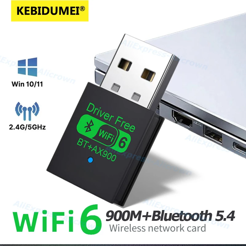 900Mbps WiFi 6 AX900 USB 어댑터 2 in 1 블루투스 5.4 네트워크 카드 2.4G&5Ghz USB 동글 리시버 MIMO 서비스 무료 드라이버 PC용