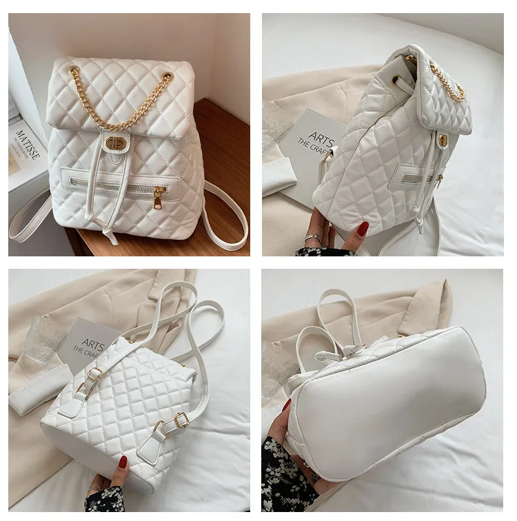 2022 Backpack for Women Brand Design Luxury Embroidered Diamond Shape Soft PU Leather Backpack Female Casual Small Backpack