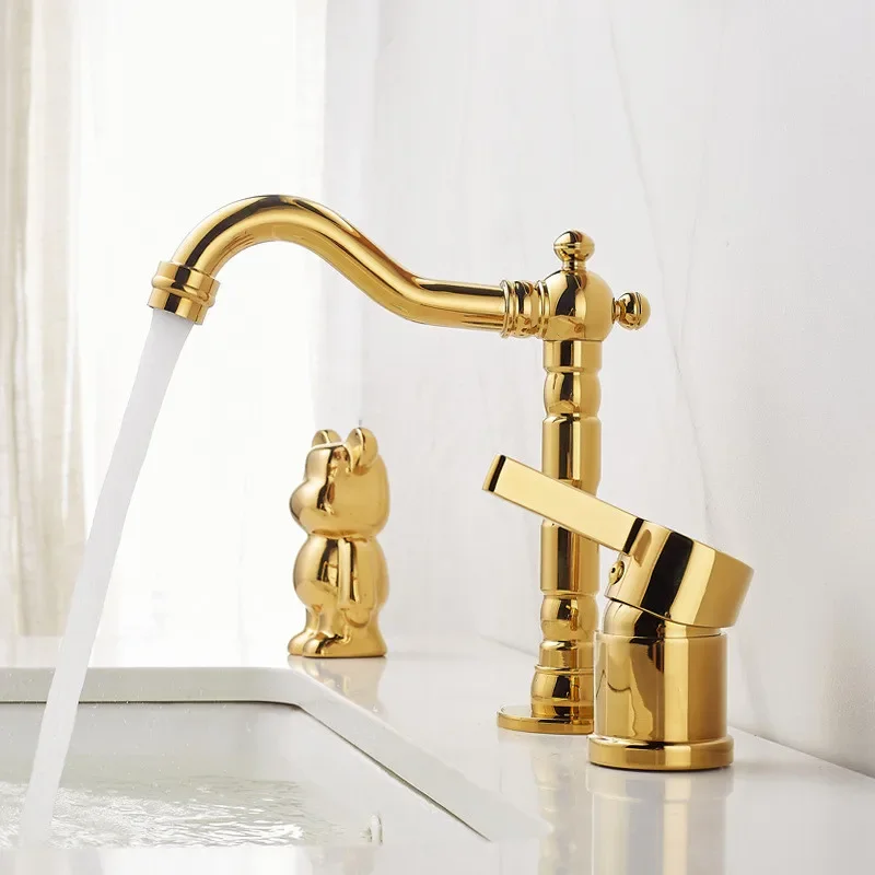 Basin Bathroom two holes Widespread Dark Gold bathroom faucet sink tap 360 rotating widespread Black basin Tap