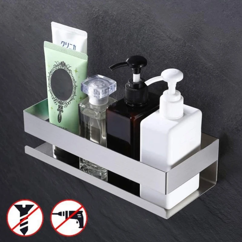 

Kitchen Wall Mount Shelf Self Adhesive Storage Rack Bathroom Stainless Steel Shampoo Holder F1FB