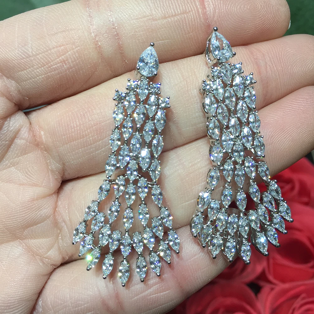 

Fashion European and American Zirconia Dangle Drop Earrings for Women Bridal Wedding Pageant Jewelry Accessories bijoux E-1046
