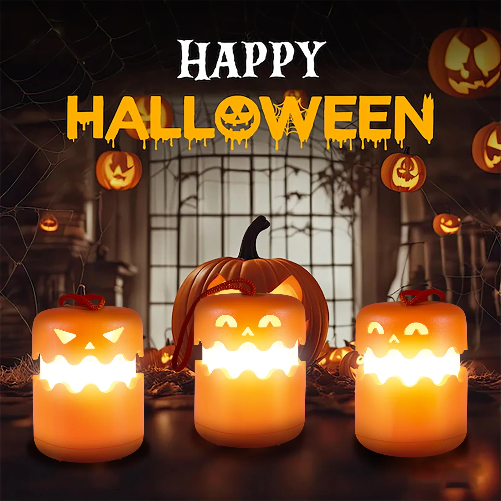 New Halloween Funny Portable Jack-o'-Lantern Foldable LED Night Light Party Decoration Lantern