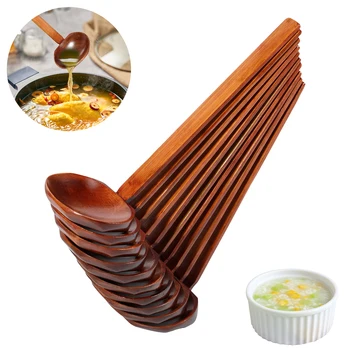 10 pezzi cucchiaio da zuppa in legno manico lungo cucchiaio da ramen in stile giapponese grande pentola calda guscio di tartaruga cucchiaio da portata utensili da cucina posate 1