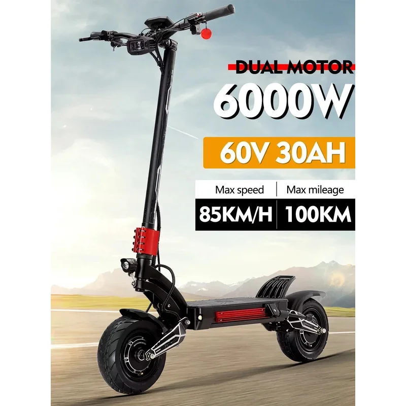 Raptor 6000W Dual Motor Electric Scooter-60V 30AH Battery, 85KM/H Speed, 100KM Range, Foldable Off-Road E-Scooter for Adults