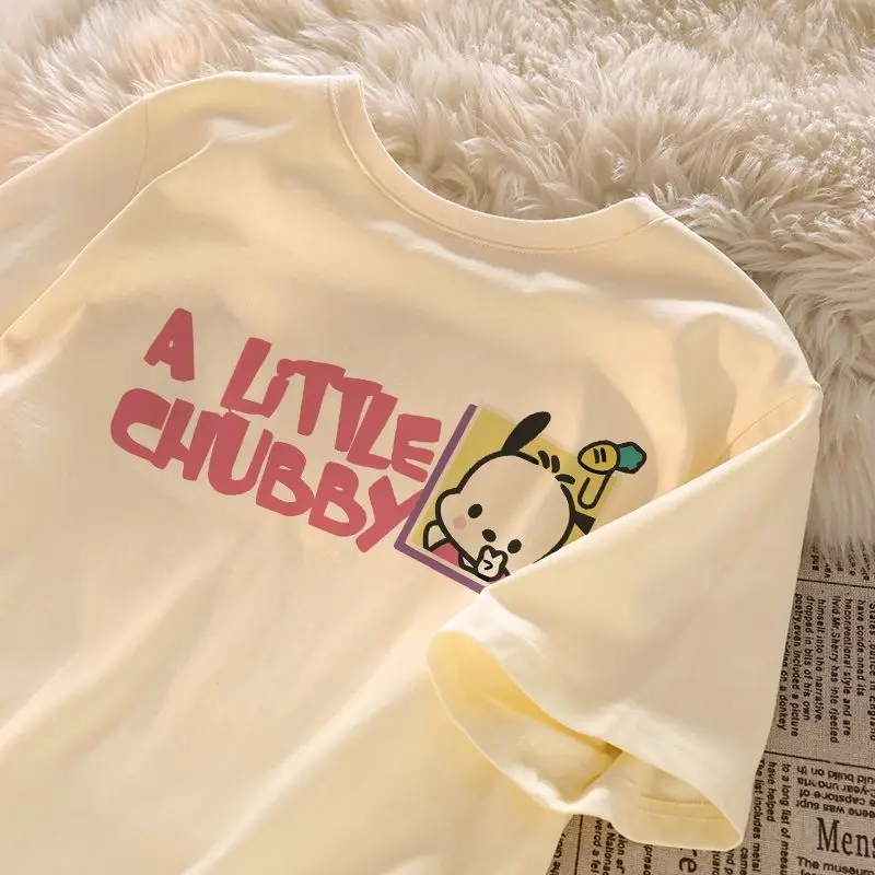 

Симпатичная детская футболка Sanrio полакко с принтом аниме, модная летняя футболка с коротким рукавом для мальчиков и девочек, новый топ из чистого хлопка с героями мультфильмов