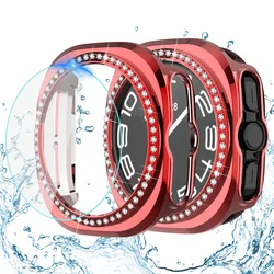 Diamond Bling PC Bumper Case with Screen Protector Film for Watch 7 Ulltra 47mm (Red)