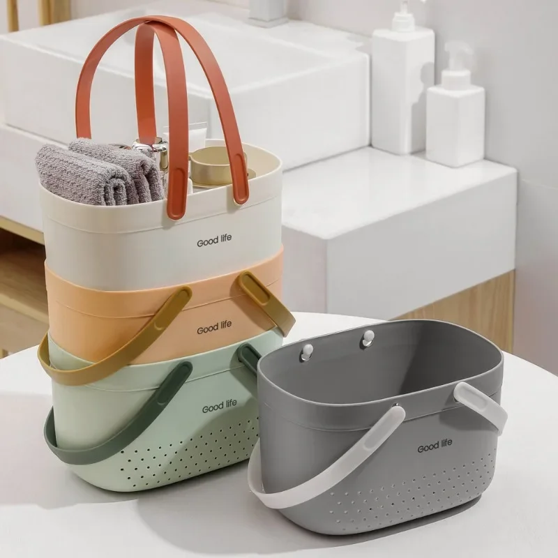 

Simple Hand-held Storage Basket Student Clothes Shower Basket Dormitory Bathroom Plastic Bath Basket Washing and Storage Frame