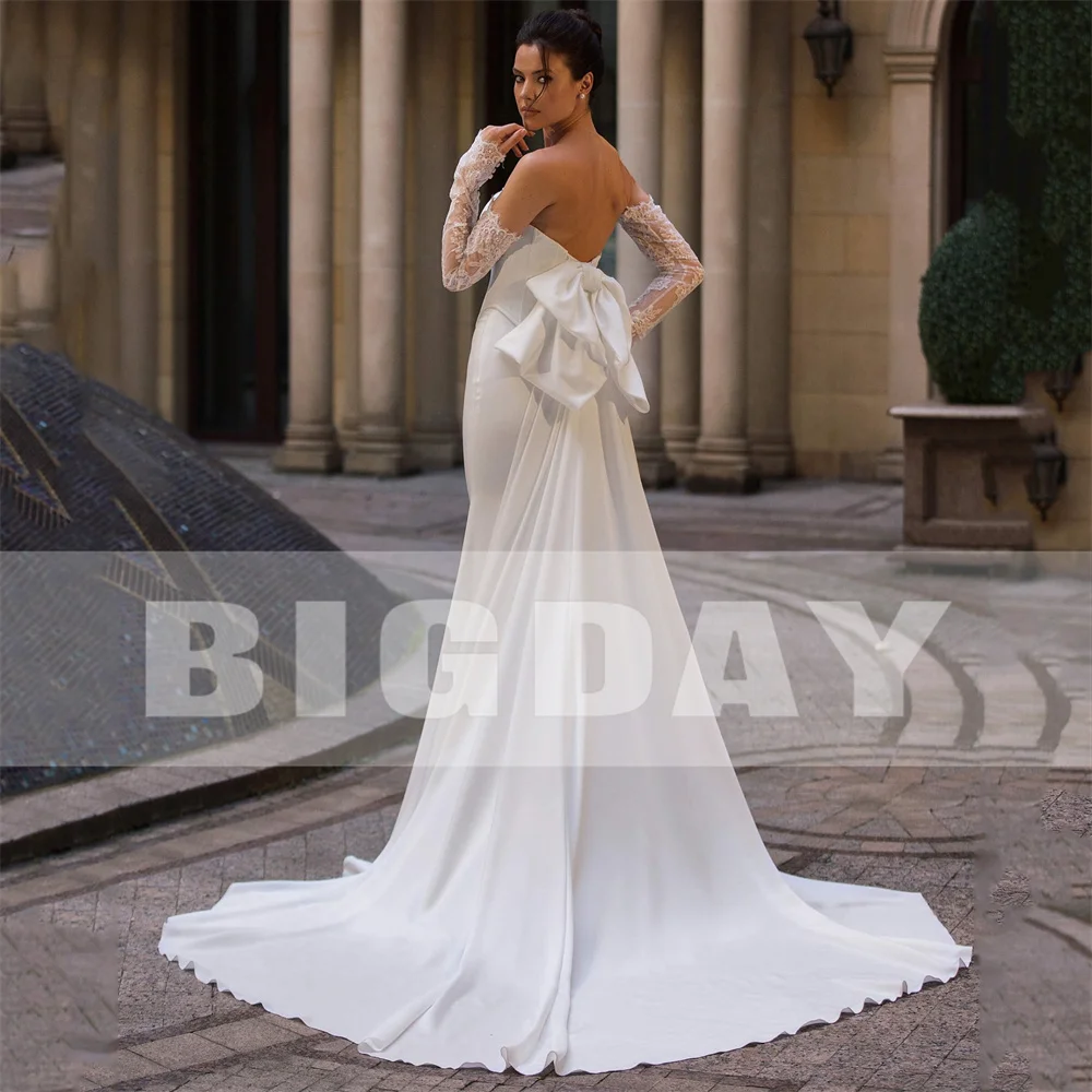 BIGDAY Modern Mermaid Wedding Dress Women Long Lace Sleeves Bow Strapless Open Back Bridal Gown Vestidos De Noiva Customized 9 Sb78d4ad2da924b4da705f1eac7124885D