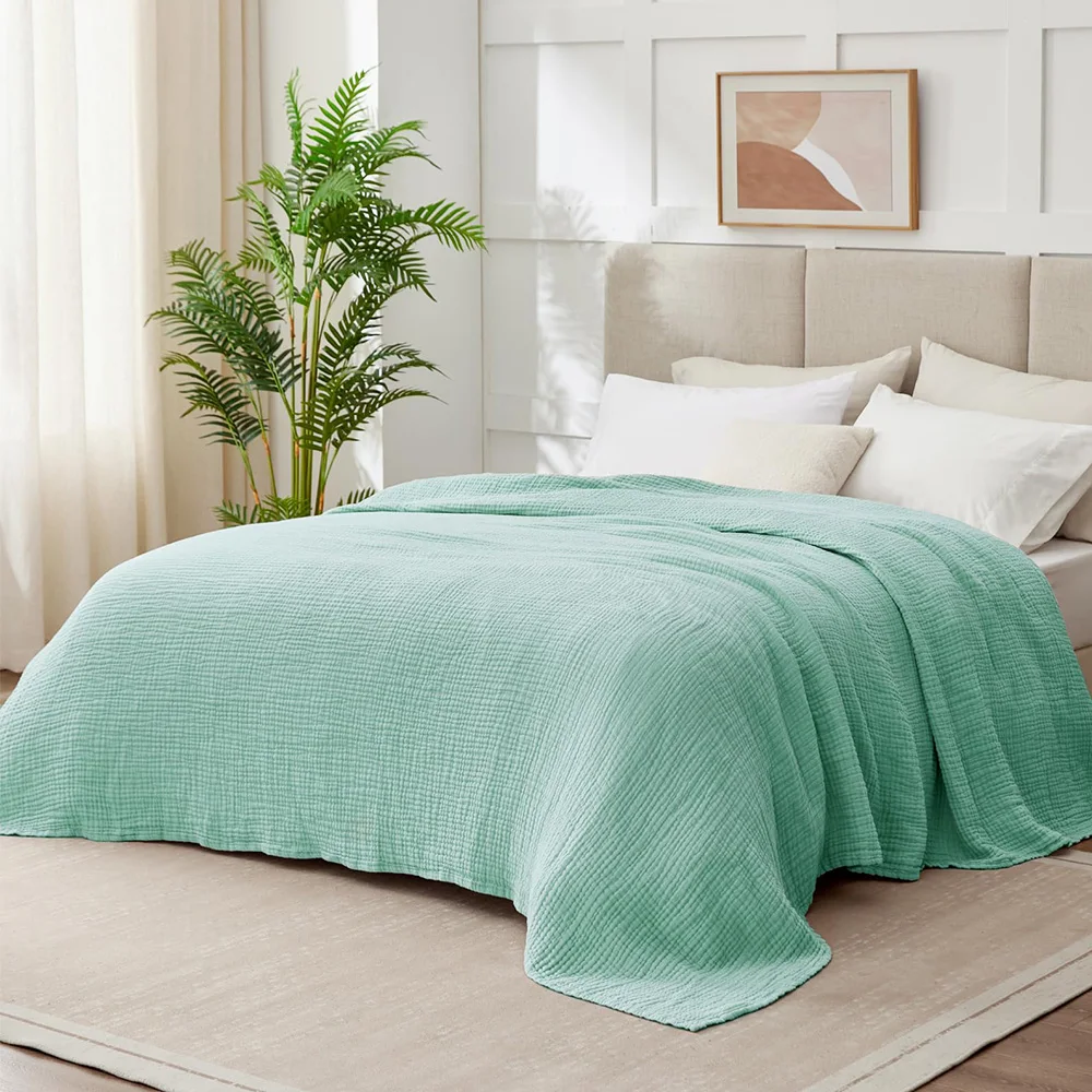 6 Layers Cotton Muslin Blankets Lightweight Cotton Throw Cooling Soft Throw Blanket for Year-Round Comfort Breathable Bedspread - 3