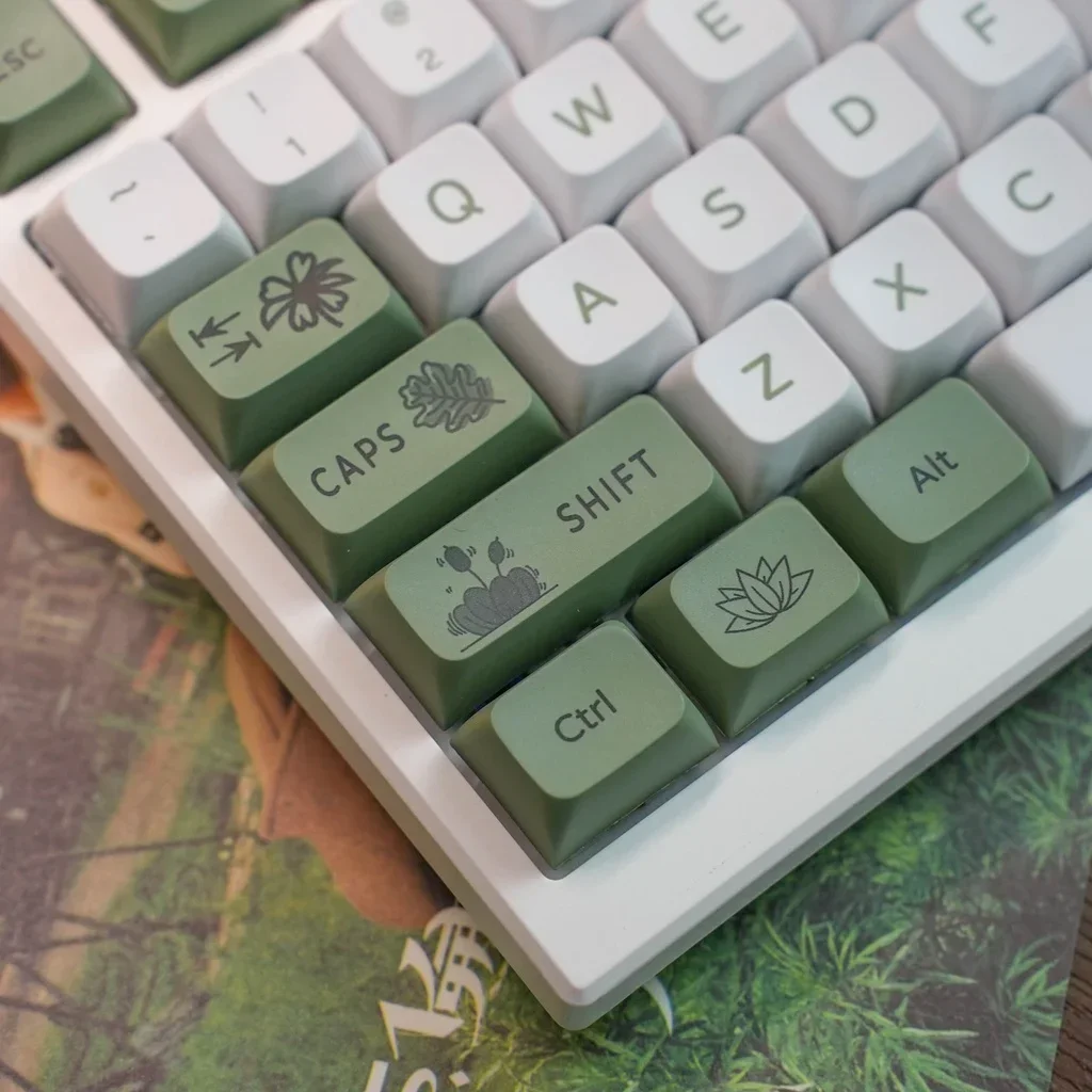 Forest Green Teclado Mecânico Keycaps Perfil Xda Sublimação Pbt Estilo Fresco Branco Verde 125 Teclas - Imagem 5