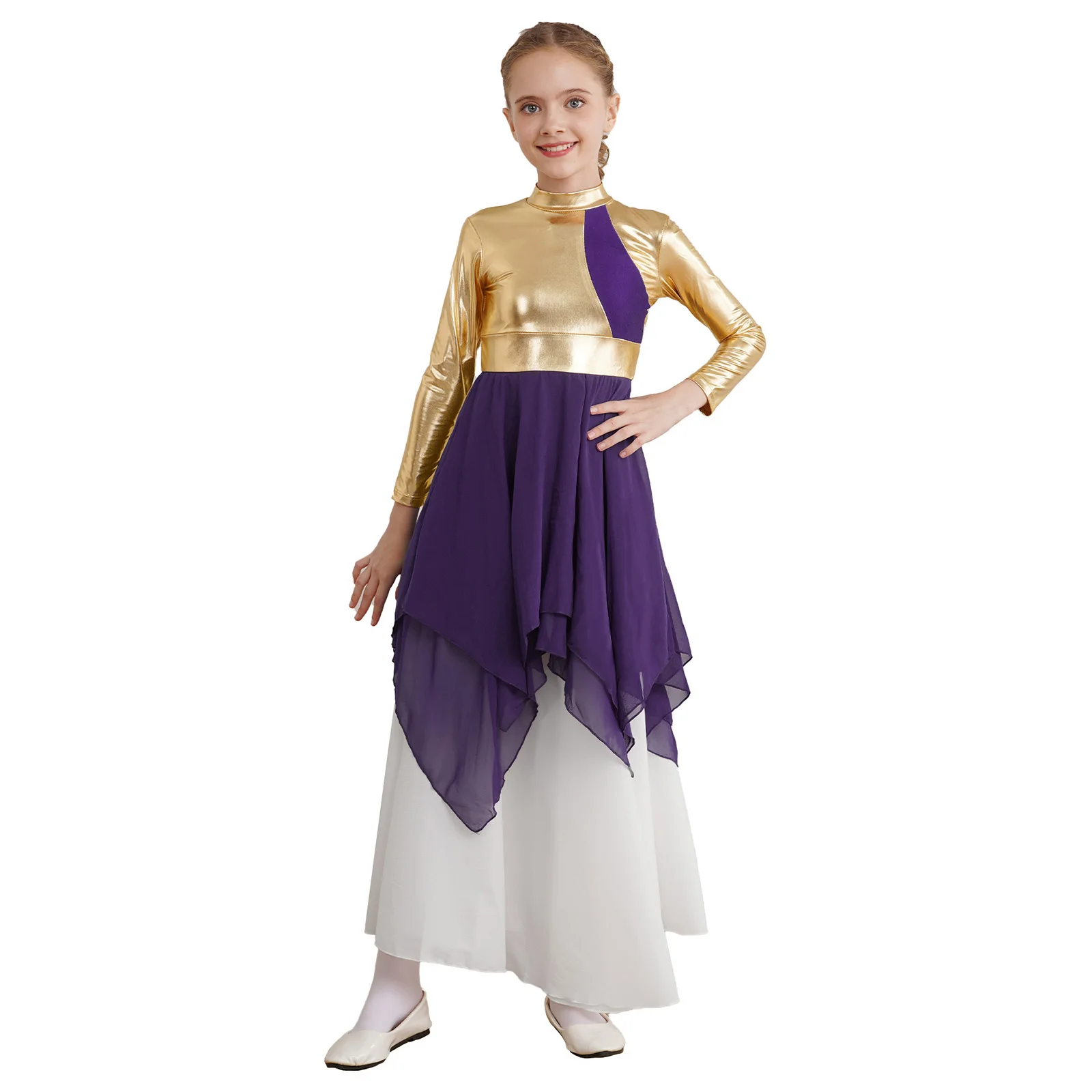 Toddler Girls Contemporary Ballet Lyrical Dance Dress Costumes Long Sleeve Kids Dancewear Praise Church Lyrical Christian Dress