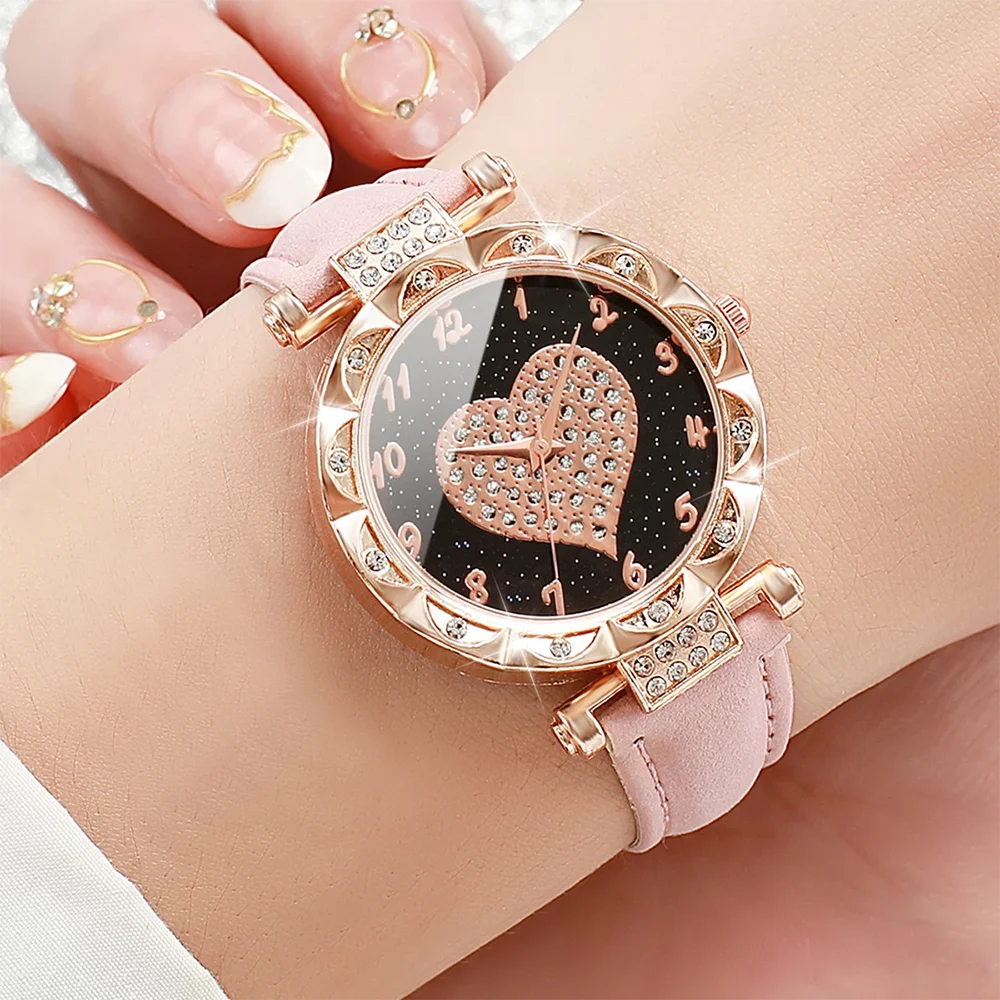 Women Fashion Rhinestone Heart Dial Quartz Watch