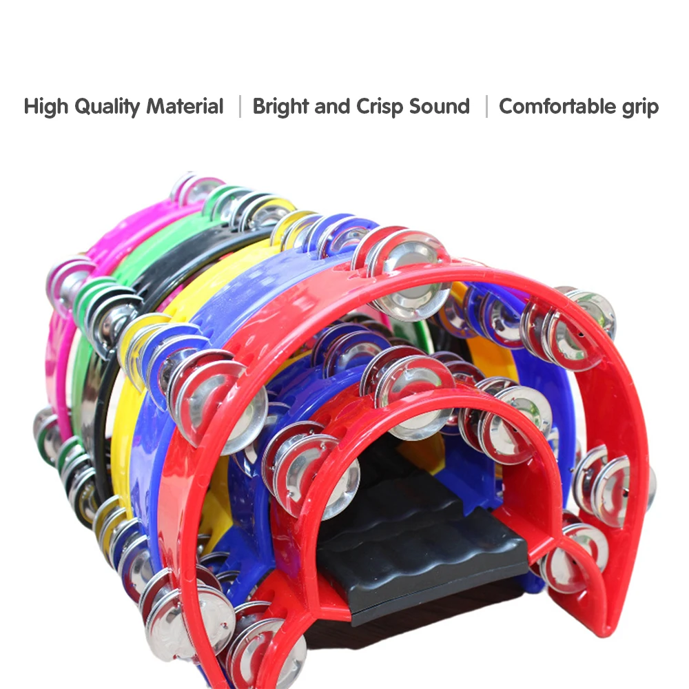 

1PC Tambourine Percussion Musical Instruments Hand Bell for Party Compact Double Half Moon Drum KTV Bells Orff Tambourine