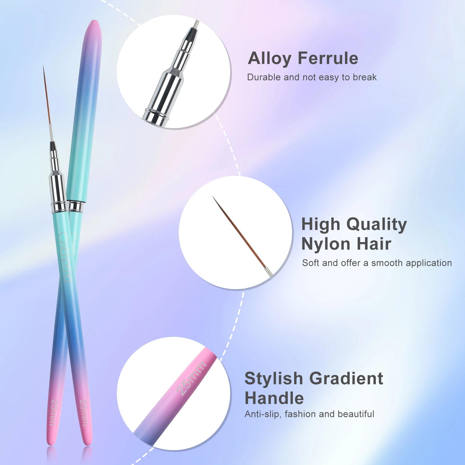 Nail Art Liner Brushes, 5Pcs Painting Nail Art Brush Set Nail Dotting Drawing Tool for Long Lines, Thin Details, Fine Drawing 3