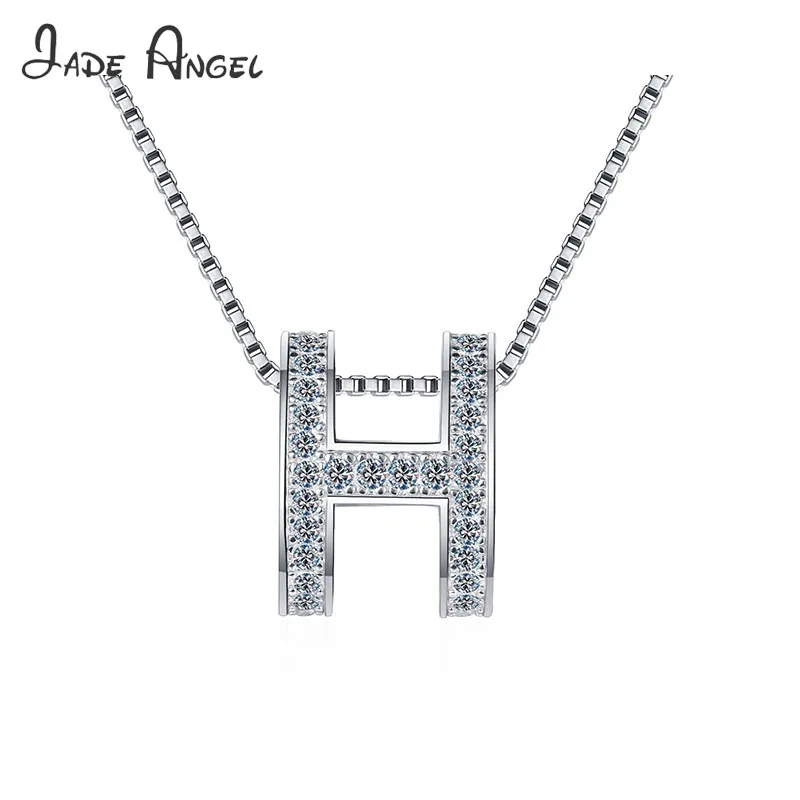 

JADE ANGEL Women's Fashion Moissan Diamond S925 Sterling Silver Necklace Female Clavicle Chain H Letter Pendant