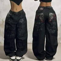 2024 New American Trend Retro Hip-hop Embroidery Pattern Baggy Jeans For Men And Women Y2K Harajuku Gothic Wide Pants Streetwear - Image 4
