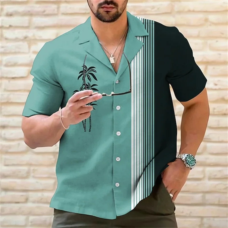 Luxury shirt 6 colors 2023 men's summer Hawaiian shirt casual fashion street short sleeve coconut striped beach holiday party