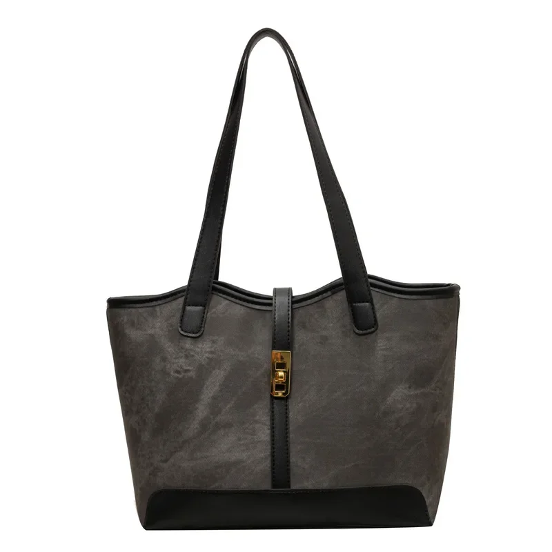 Large Capacity Versatile Casual Tote Women's New 2024 Simple Texture Big Contrast Color Commuter Work Shoulder Bag