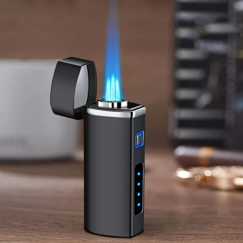 

New Blue Flame Inflatable USB Charging Dual Purpose Windproof Metal Adjustable Cigar Lighter Suitable for Men's High end Gifts