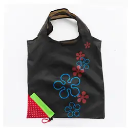 Eco - Friendly Foldable Strawberry Print Reusable Shopping Tote Bag (Black)