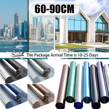 60-90CM Window Privacy Tint Film One Way Vinyl Mirror Foil House Non Adhesive Glass Stickers Rolls Anti Look UV Protection Film