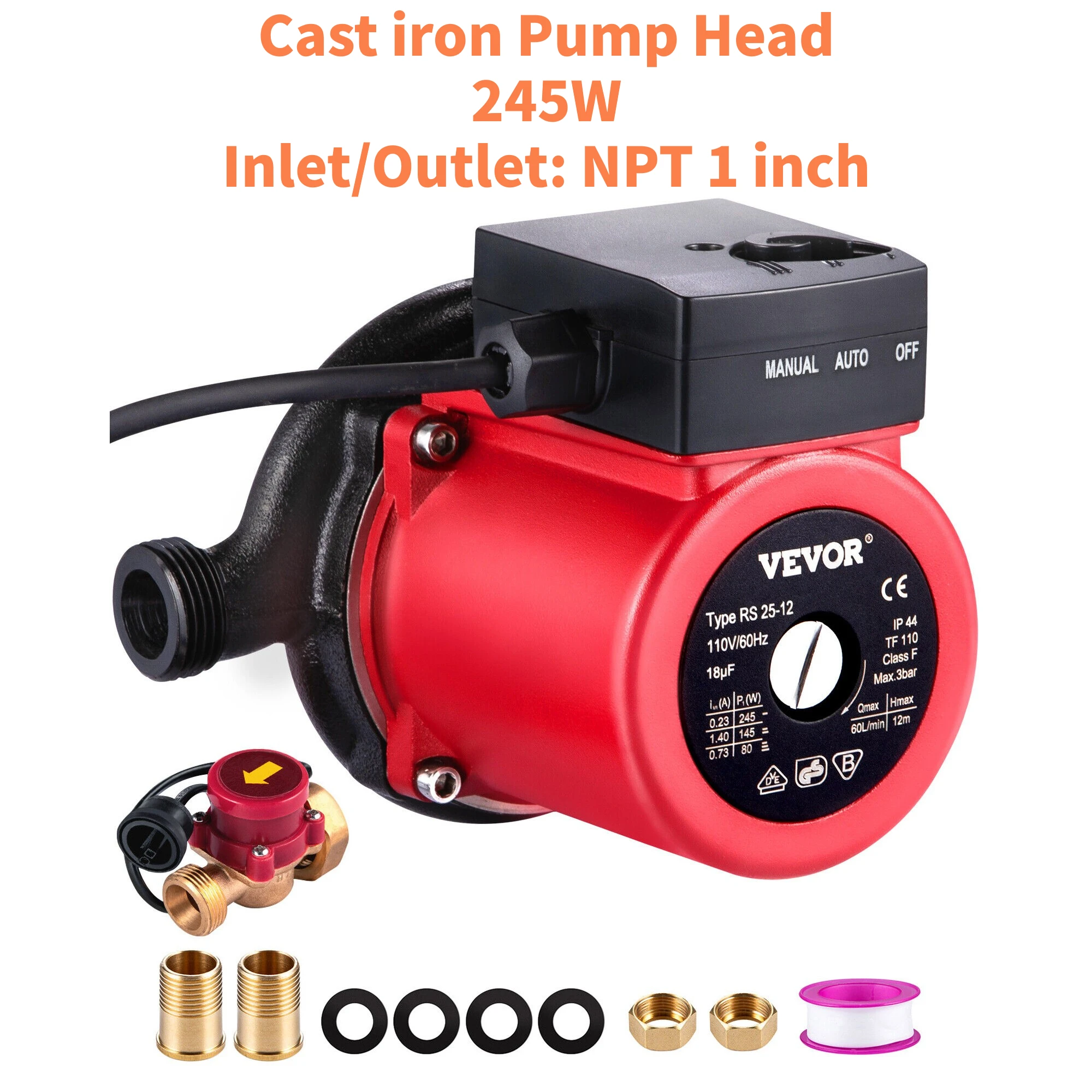 VEVOR Hot Water Circulation Pump Water Pressure Booster Recirculating