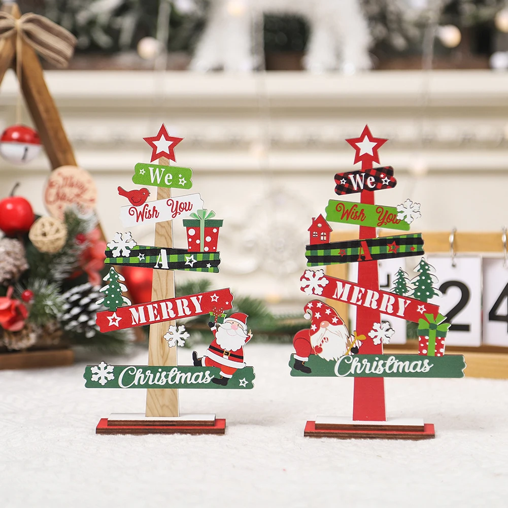 

Wooden Christmas Tree Desk Ornament Small Xmas Tree Pendant Home Christmas Party Decorations 2023 New Year Gift