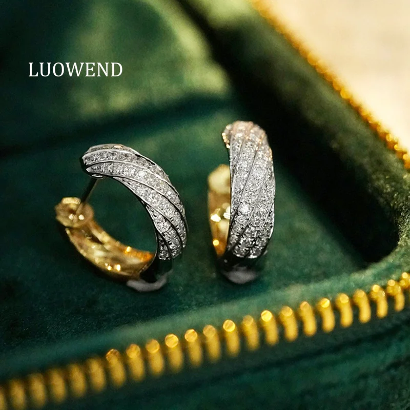 

LUOWEND 18K Yellow Gold Earrings Romantic Style 0.58carat Real Natural Diamond Hoop Earrings for Women High Wedding Jewelry