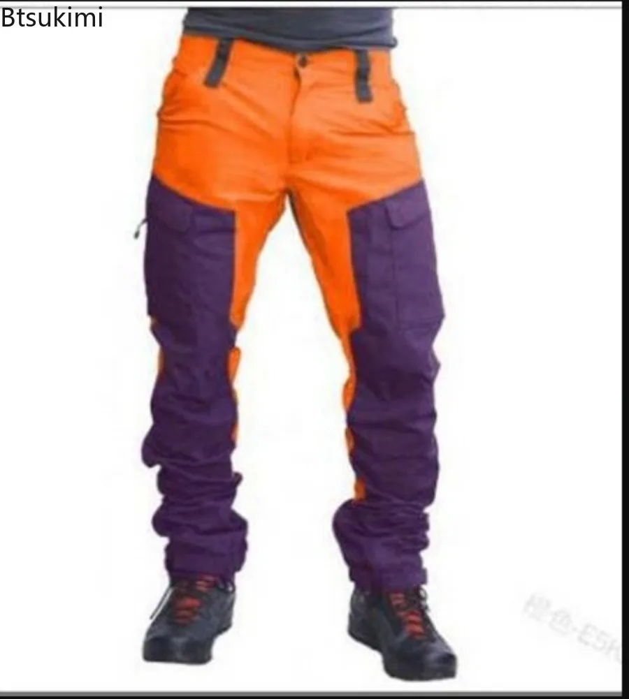 Men's Outdoor Sports Casual Cargo Pants Fashion Color Blocking Multi-pockets Work Pants Male Baggy Joggers Streetwear