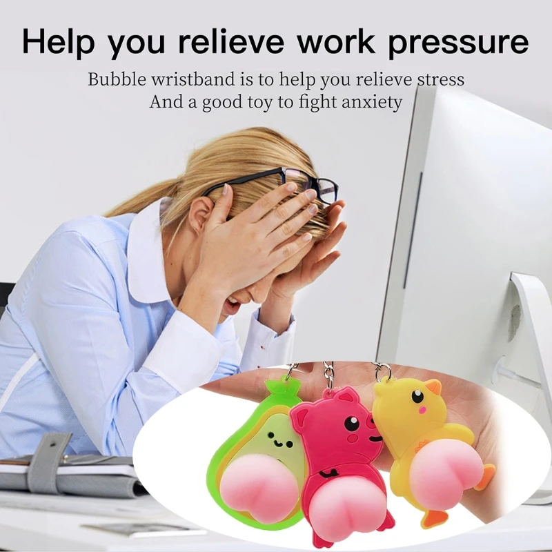 1PC Squeeze Butt Key Ring Fidget Butt Doll Cartoon Mini Keychain Squishy Ball Novelty Gift Interactive Anxiety Toy for Kids