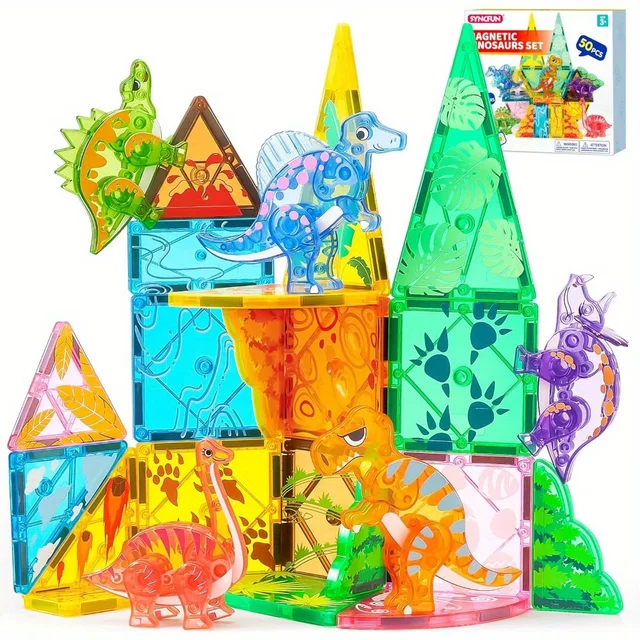 11481-ec67d0.jpg JOYFY 50Pcs Magnetic Building Tiles Dinosaur Set for Kids Christmas Birthday Gift 5 Cute Dinosaurs Educational STEM Toy