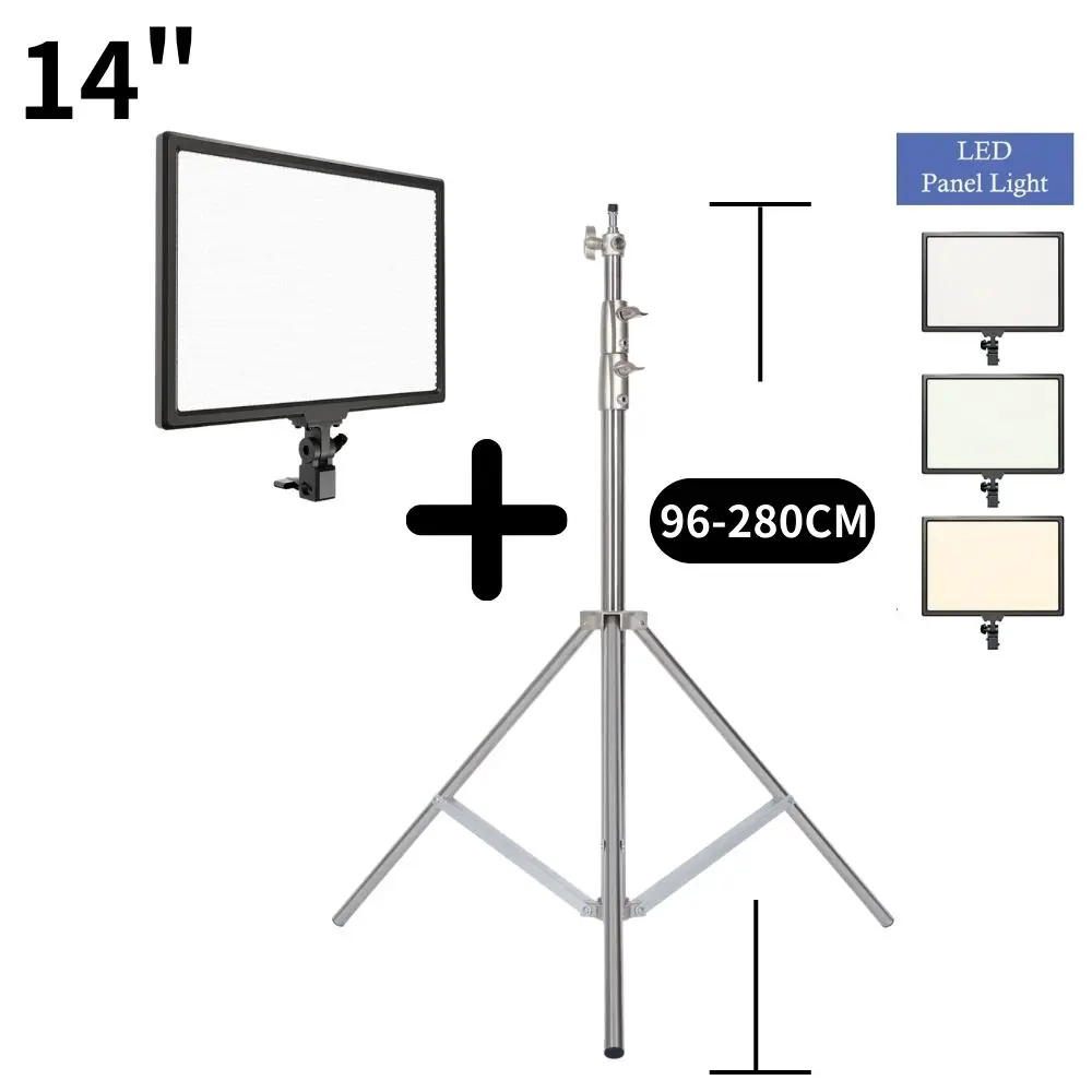 

Фото 14 ''светодиодный видео светильник селфи диммируемая панель Освещение высокая яркость заполняющая энергию лампа три цвета 280 см штатив Стенд