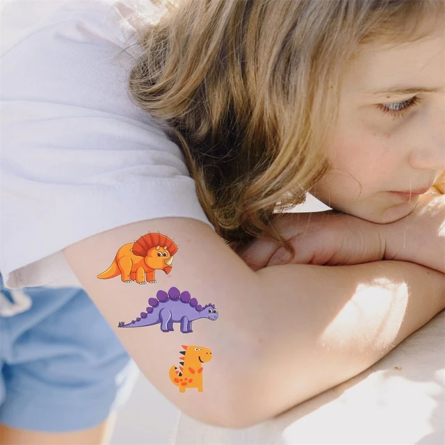 Pegatina de tatuajes temporales de dinosaurio colorido para niños