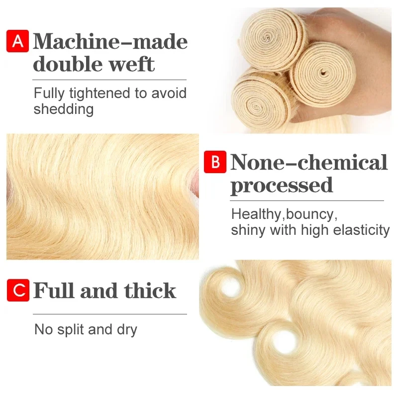613 Blonde Colored Body Wave Bundles Brazilian Hair Weave Bundles Human Hair Bulk Human Wigs for Braiding Extensions