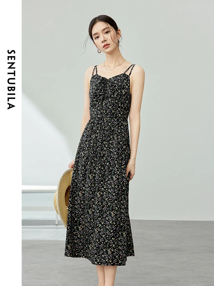 

SENTUBILA Summer Floral Camisole Dress for Women 2024 V Neck Pullover Casual Sleeveless Midi Dresses Female Clothing 141L53720