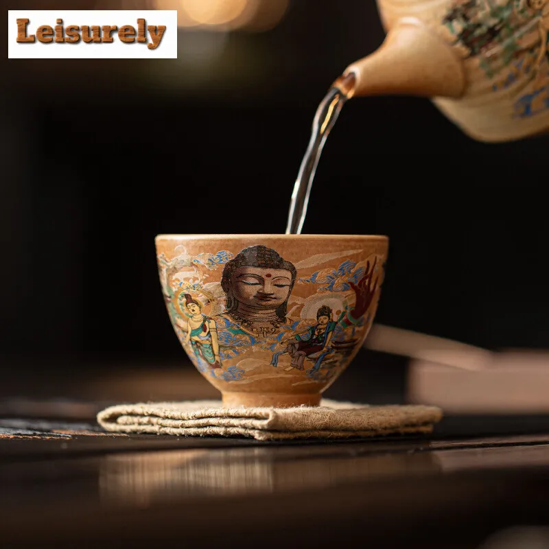 Handmade Dunhuang Cultural Teacup Retro Buddha Master Cup High Foot Personal Special Tea Mug Household Tea Bowl Chazhan Teaware