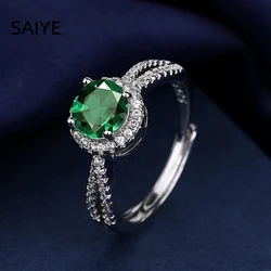 Elegant Blue Halo CZ Adjustable Sterling Silver Ring for Women - Fine Jewelry Gift (Green)